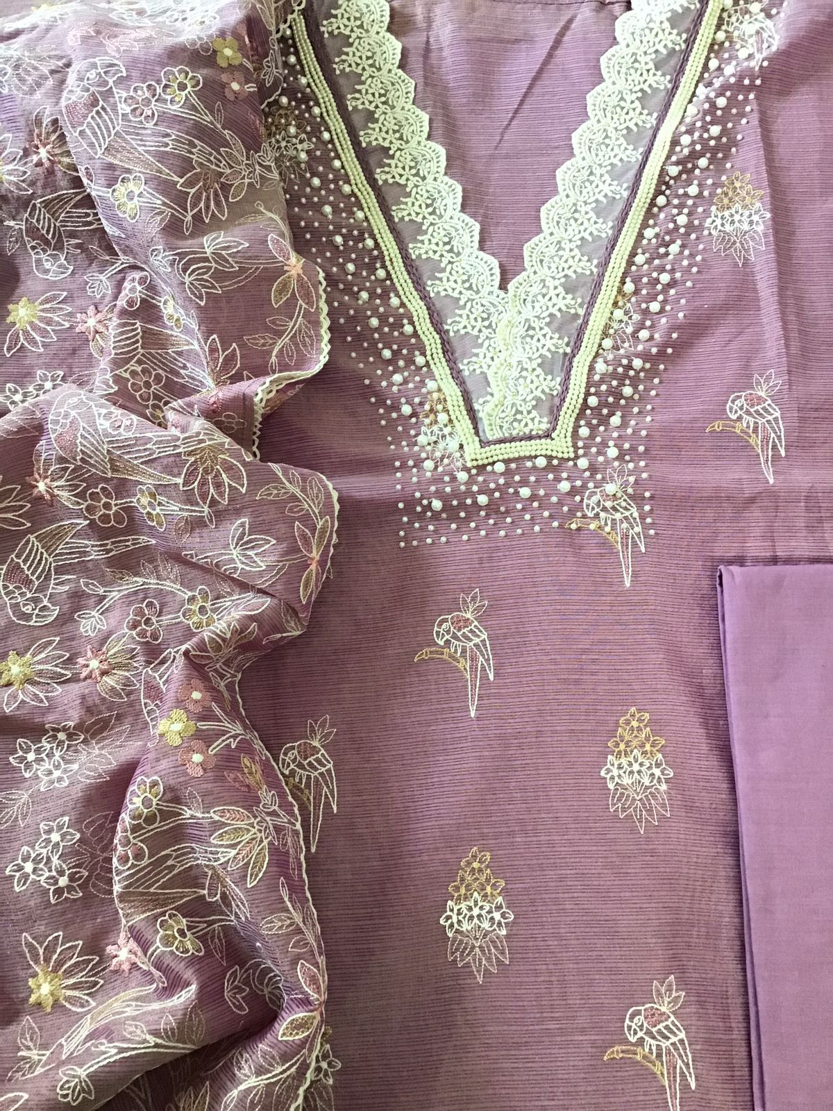 Soft Tissue Kota Silk Embroidered Suit - Purple