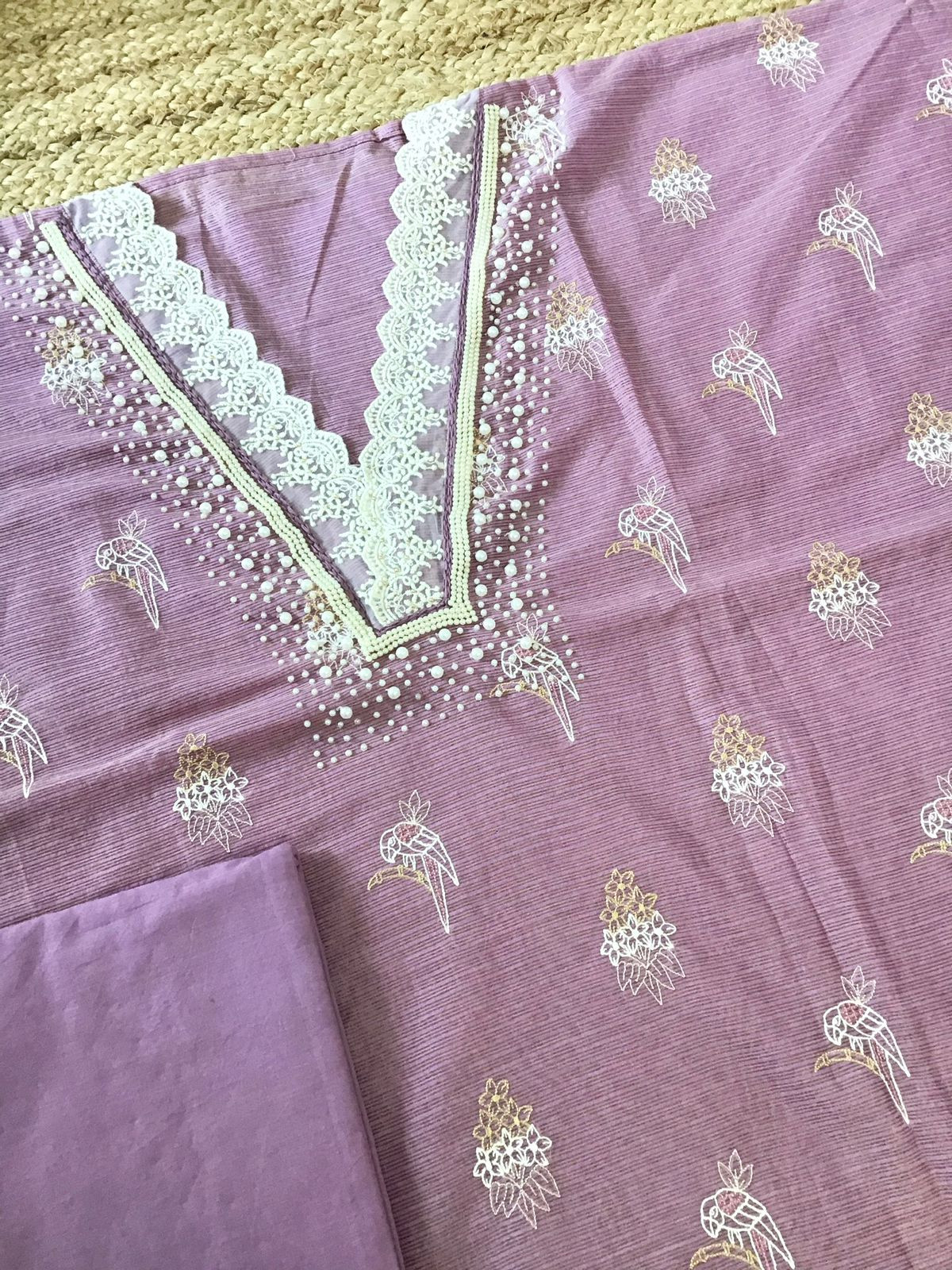 Soft Tissue Kota Silk Embroidered Suit - Purple