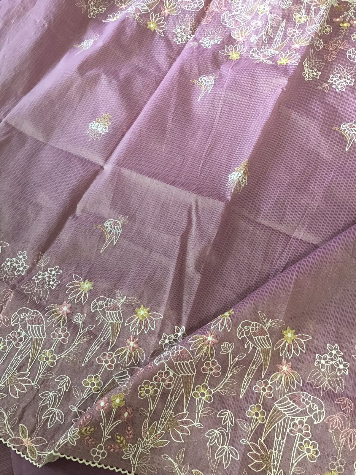 Soft Tissue Kota Silk Embroidered Suit - Purple