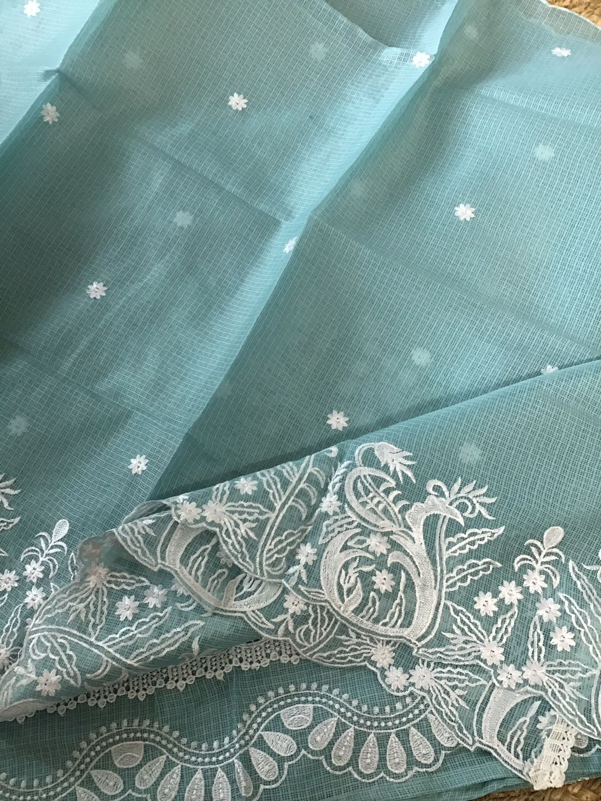 Soft Kota Silk Embroidered Suit - Blue