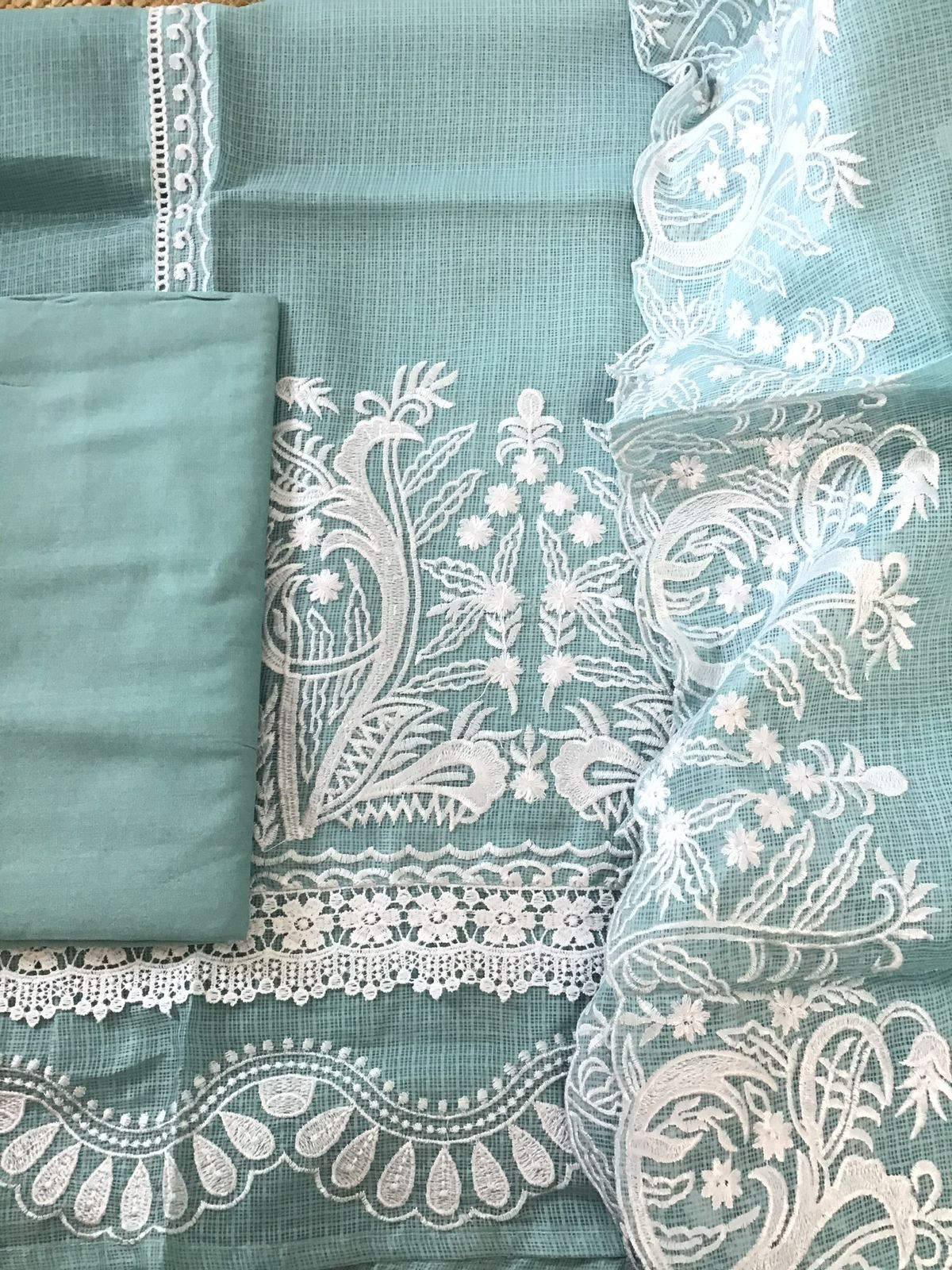 Soft Kota Silk Embroidered Suit - Blue