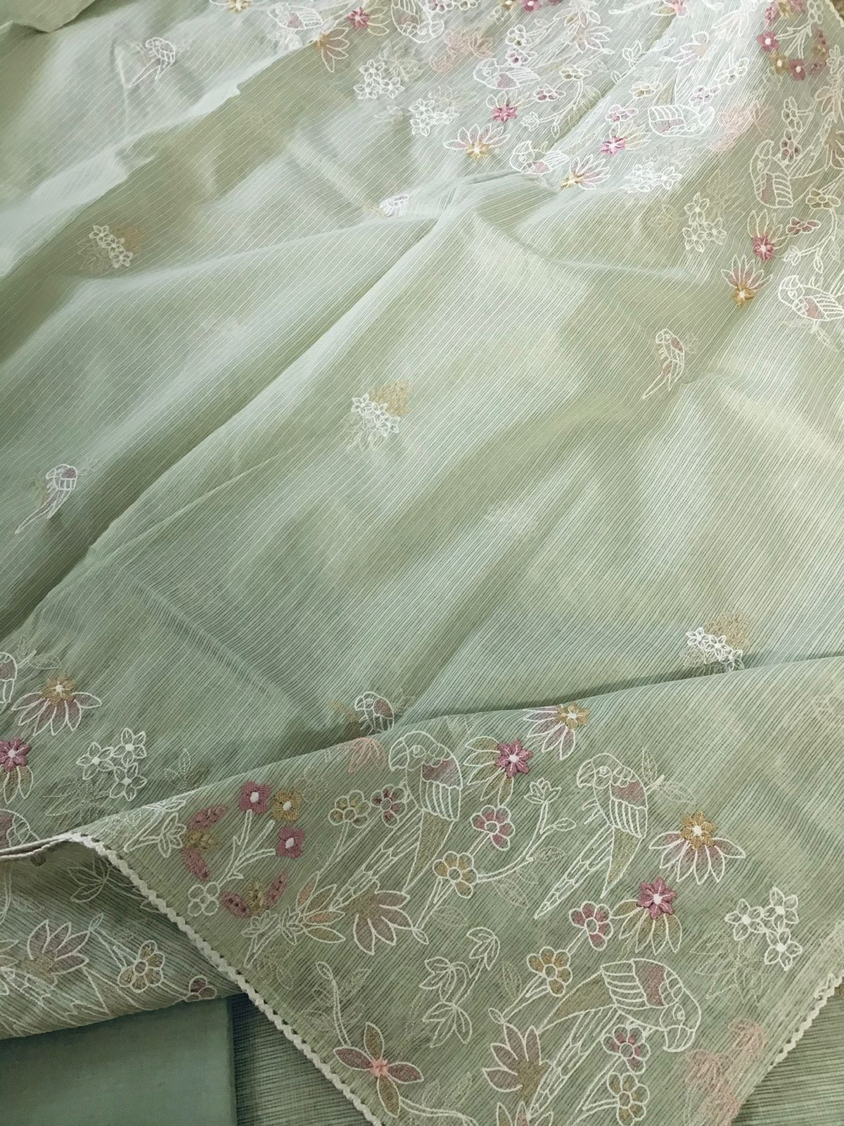 Soft Tissue Kota Silk Embroidered Suit - Green