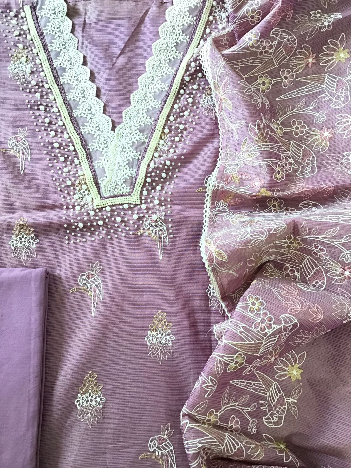Soft Tissue Kota Silk Embroidered Suit - Purple