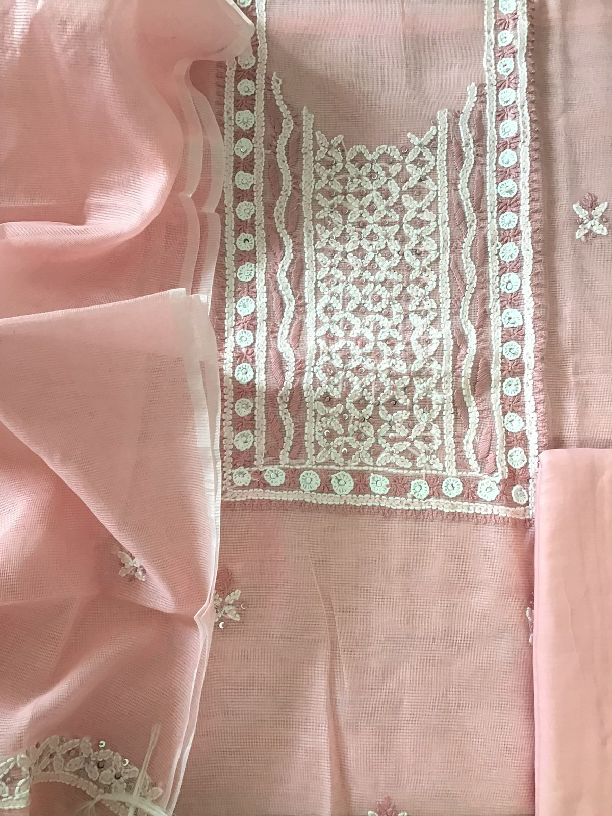 Soft Supernet Embroidered Suit - Peach