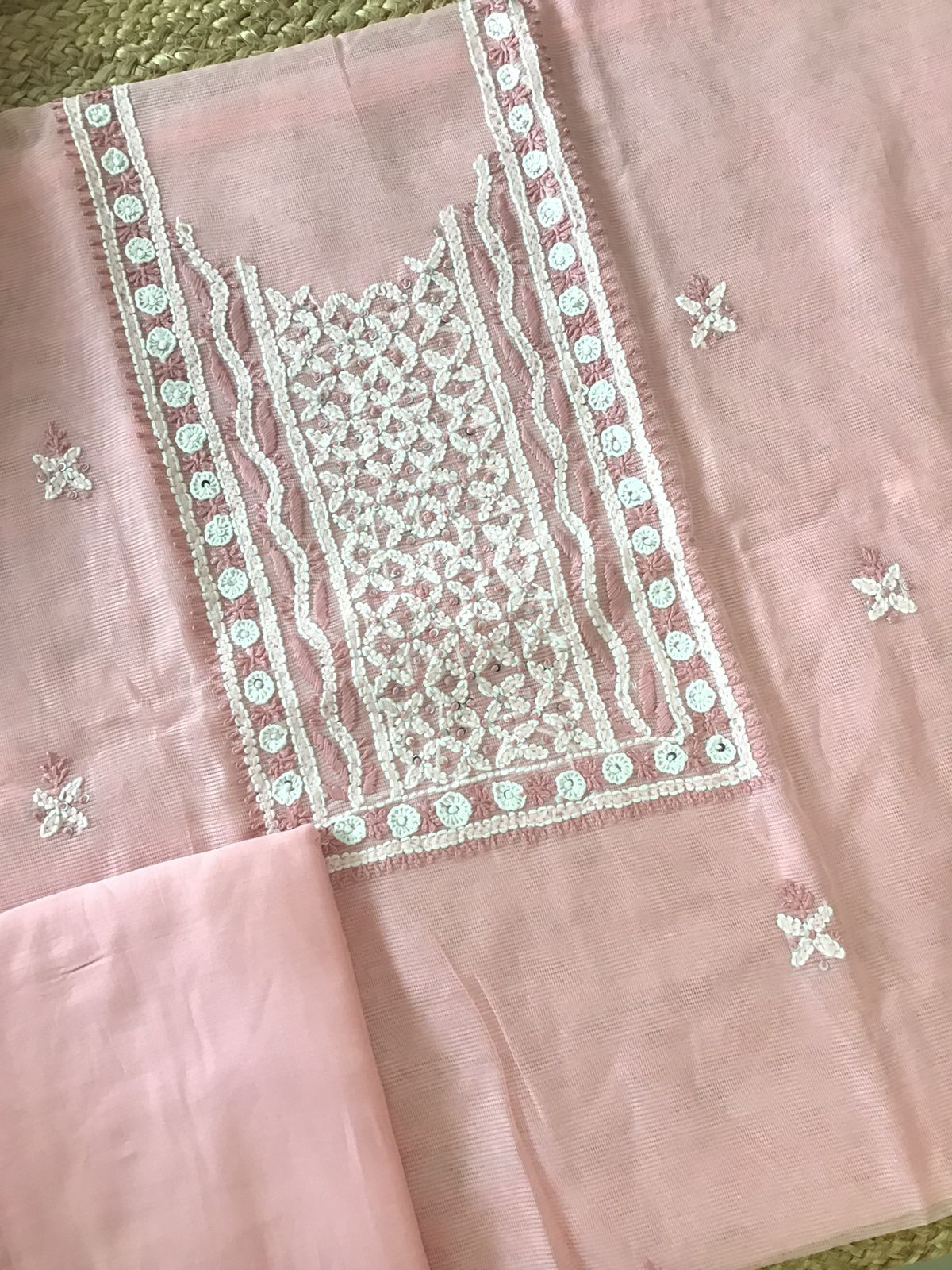 Soft Supernet Embroidered Suit - Peach