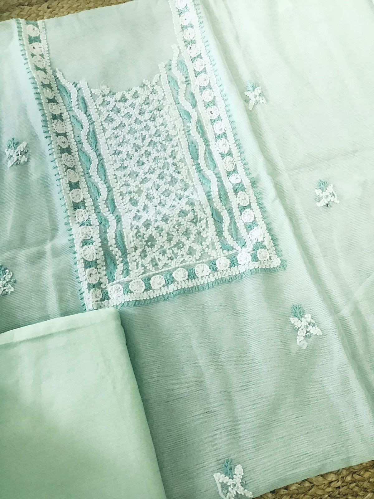 Soft Supernet Embroidered Suit - Green