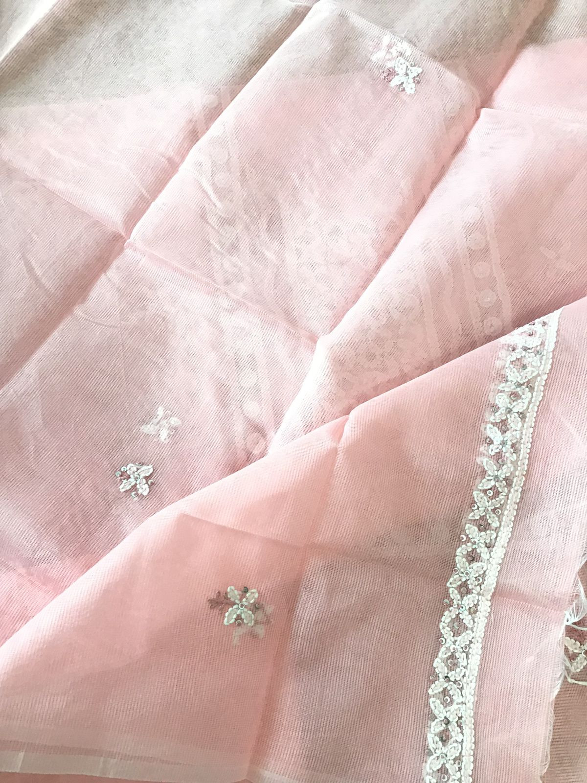 Soft Supernet Embroidered Suit - Peach