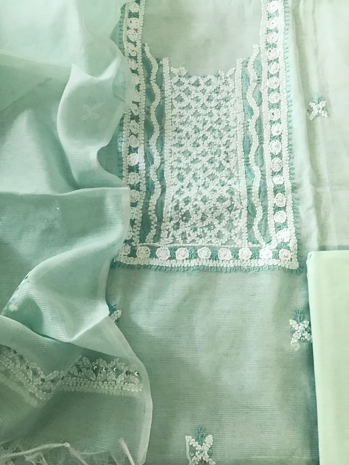 Soft Supernet Embroidered Suit - Green