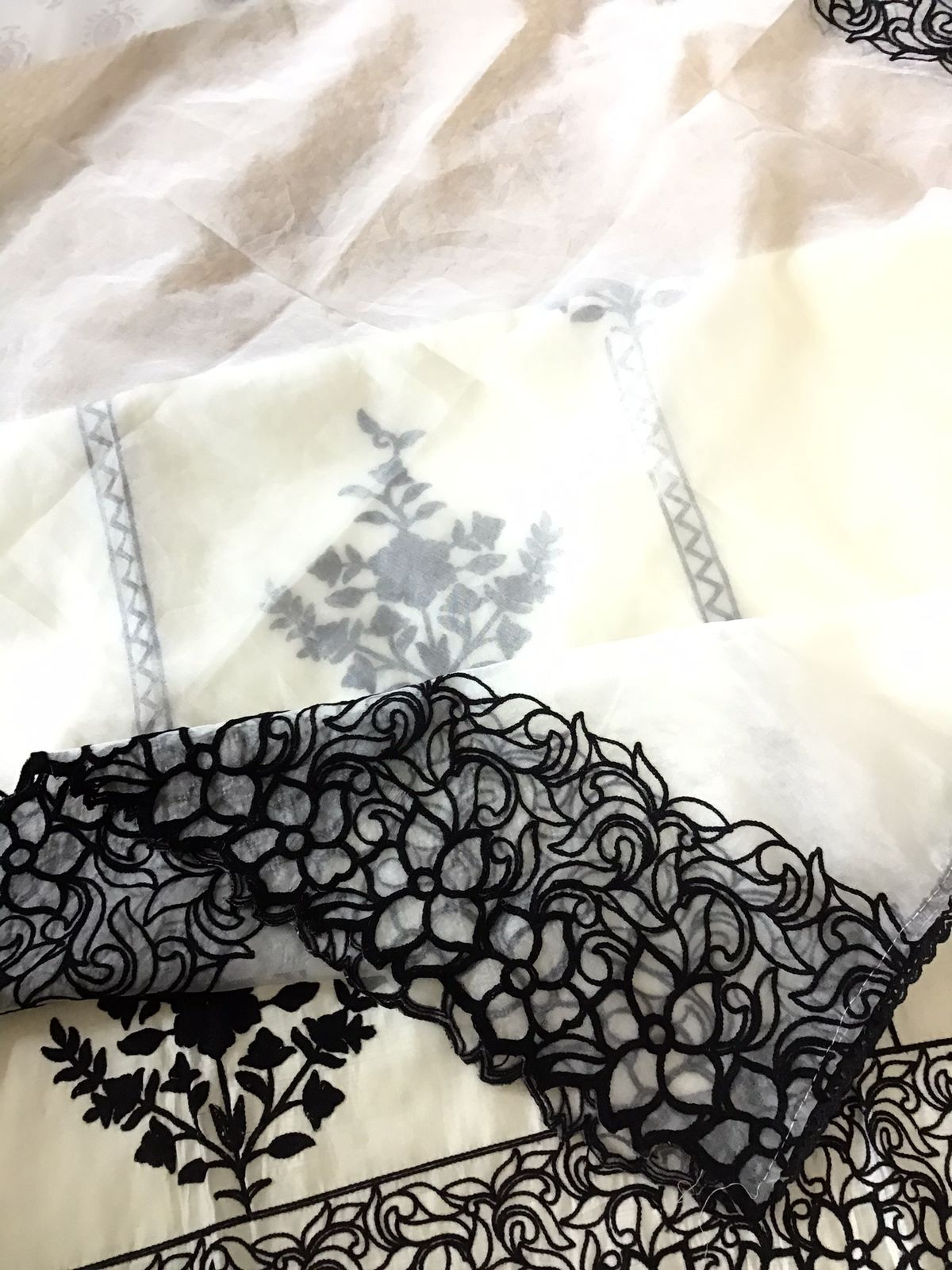 Soft Dola Silk Embroidered Suit - Offwhite