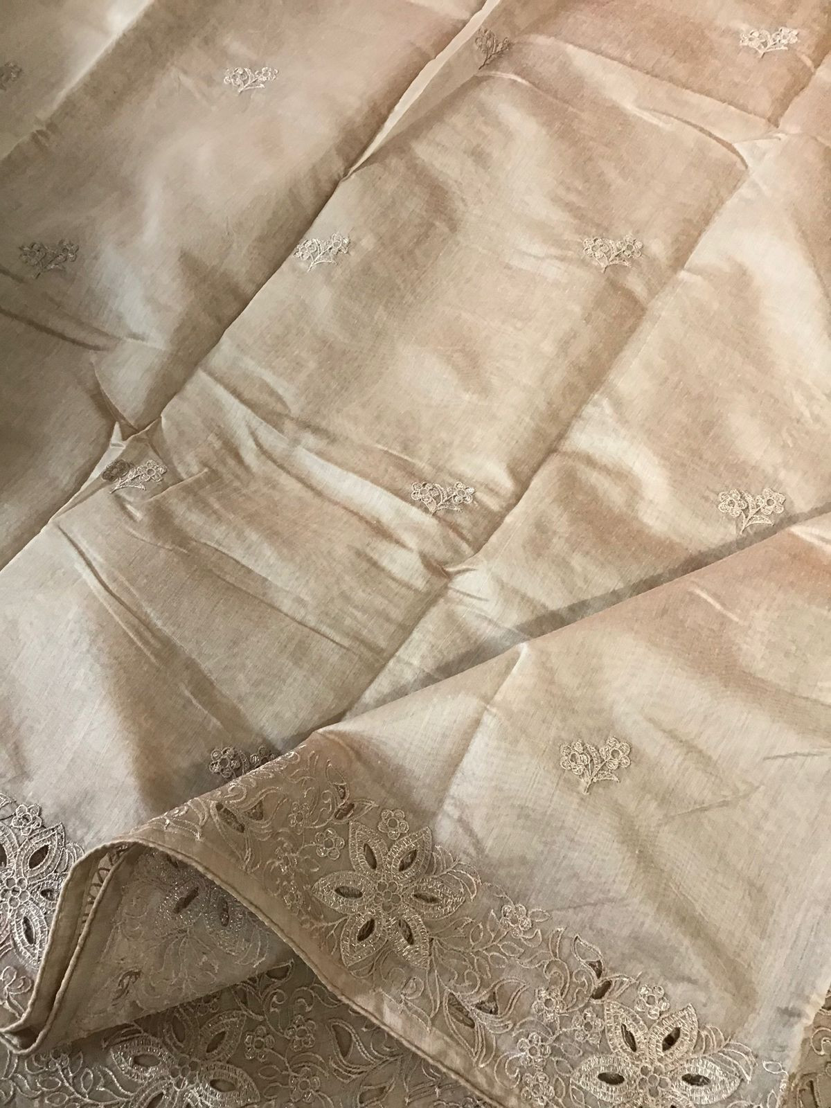 Soft Chanderi Embroidered Suit - Beige