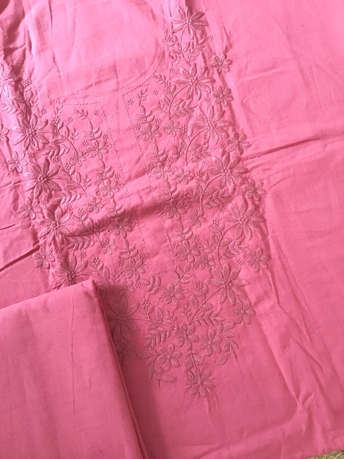 Pure Slub Cotton Embroidered Suit - Pink