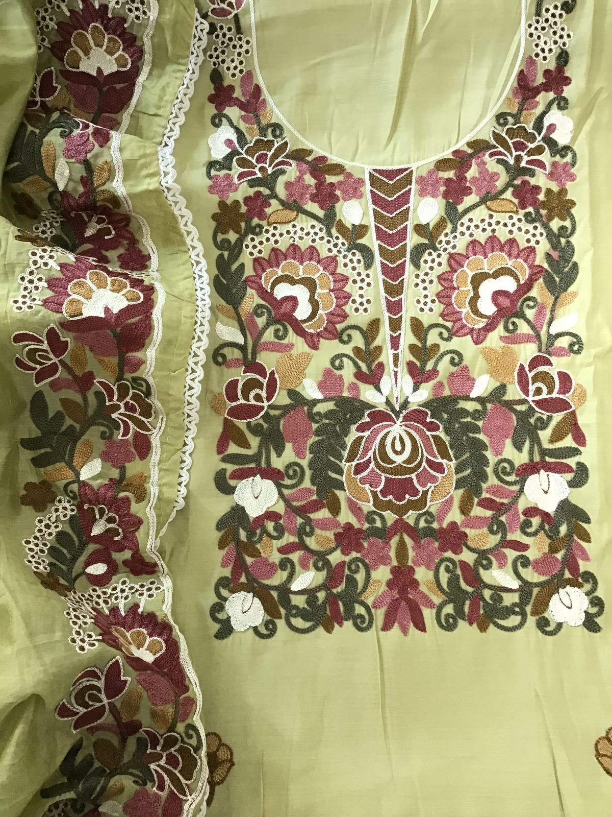 Soft Silk Embroidered Suit - Green