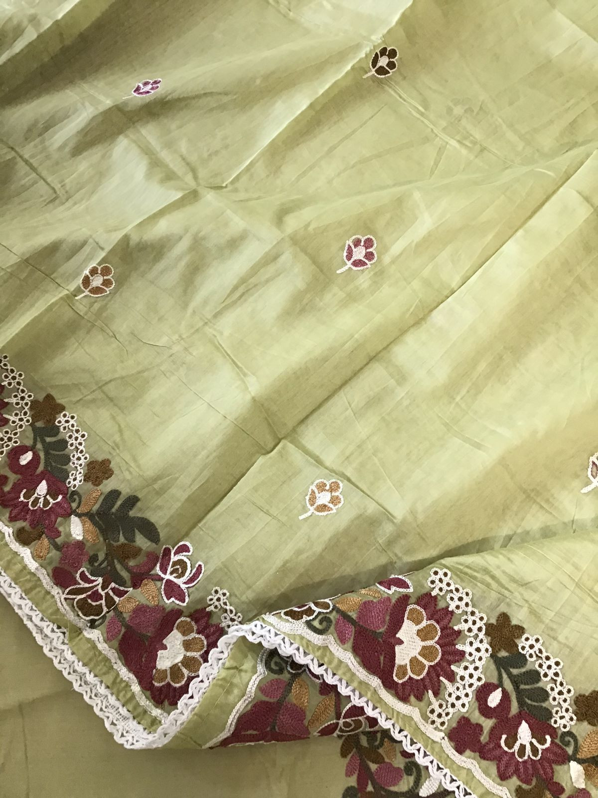 Soft Silk Embroidered Suit - Green