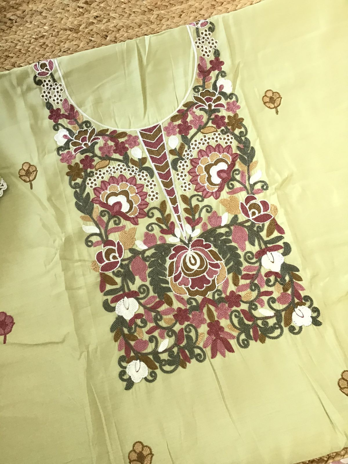 Soft Silk Embroidered Suit - Green