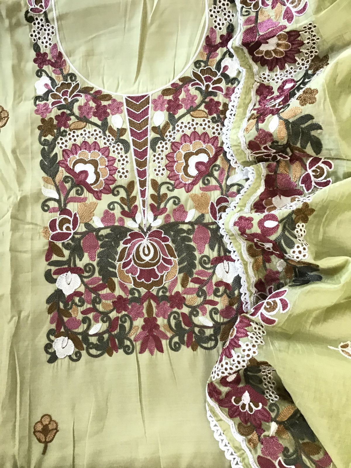 Soft Silk Embroidered Suit - Green