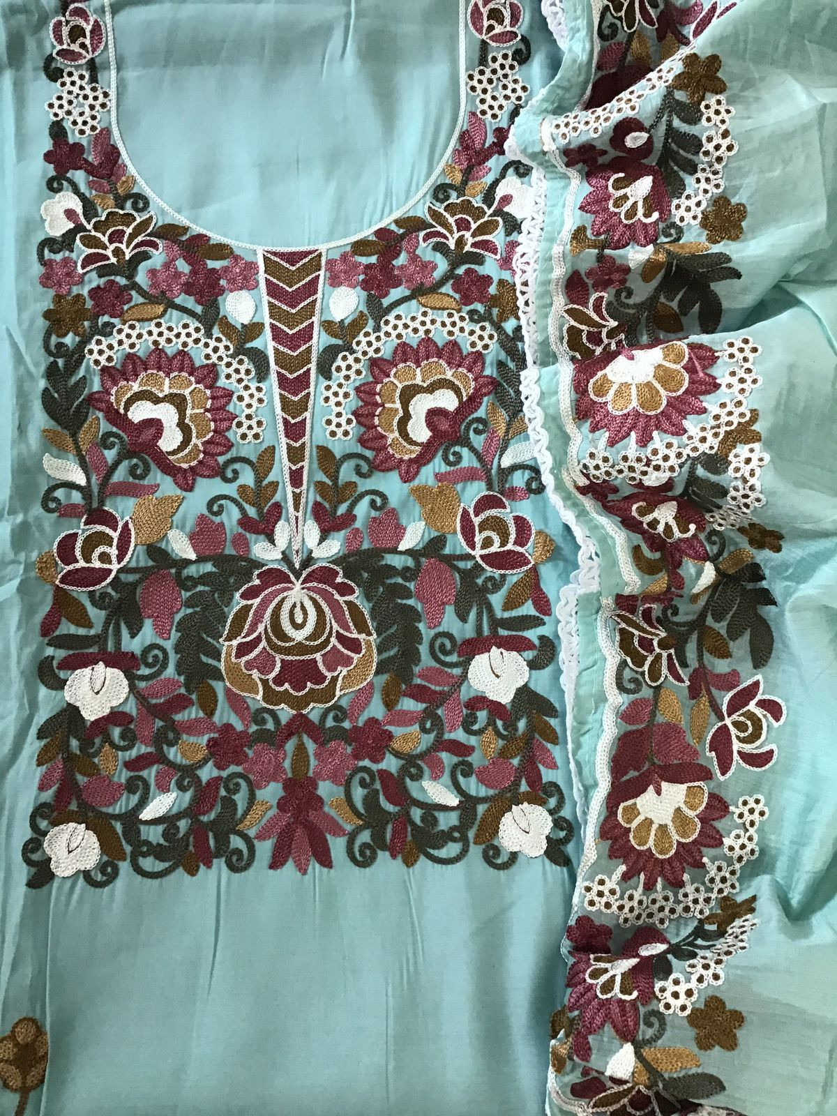 Soft Silk Embroidered Suit - Blue