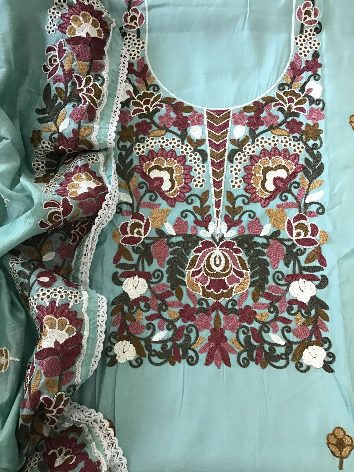 Soft Silk Embroidered Suit - Blue