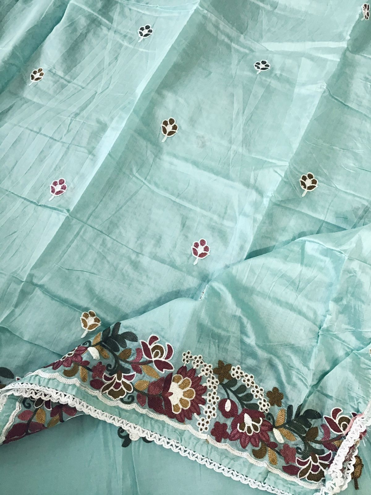 Soft Silk Embroidered Suit - Blue