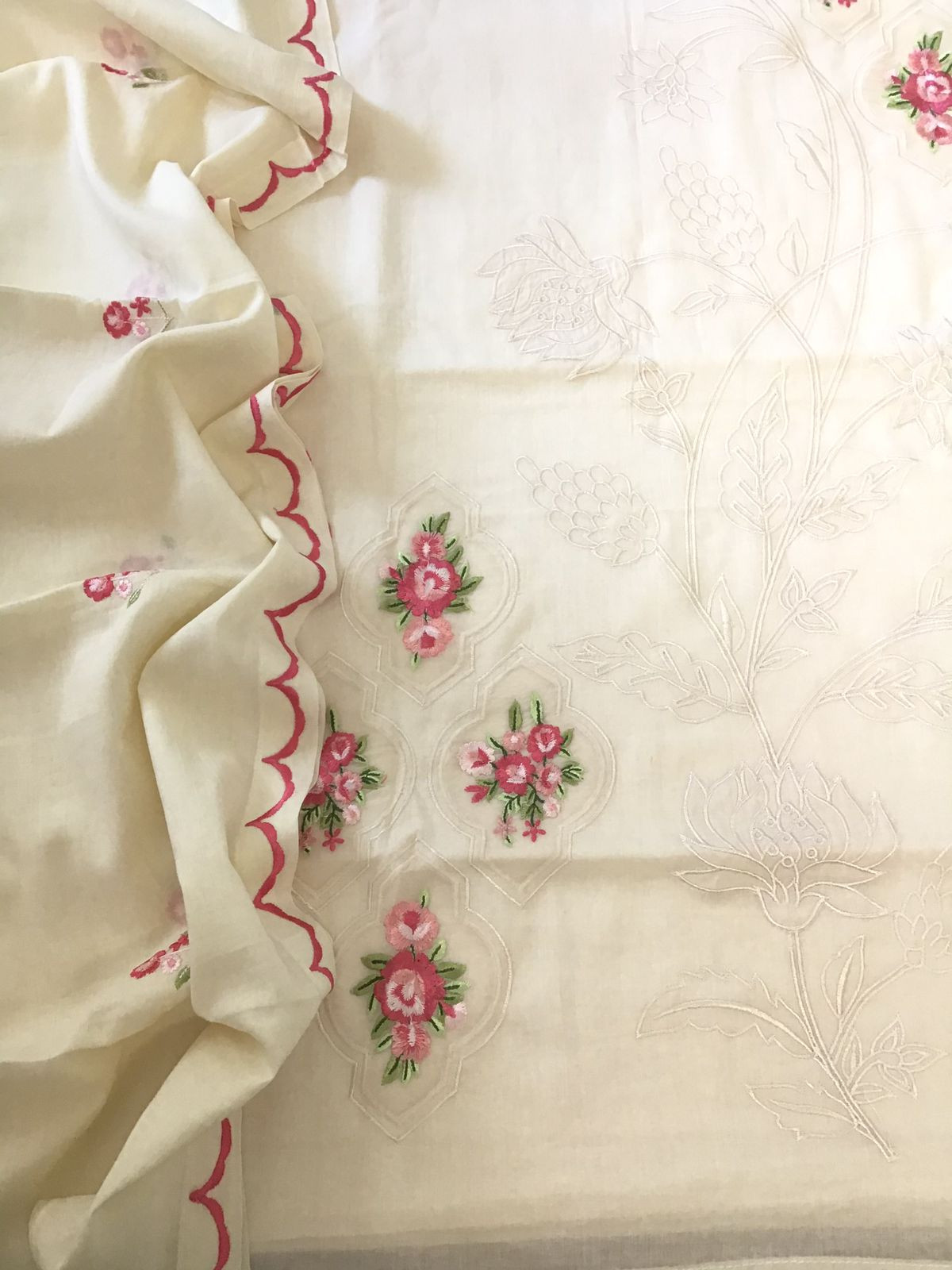 Pure Mul Cotton Embroidered Suit - Offwhite