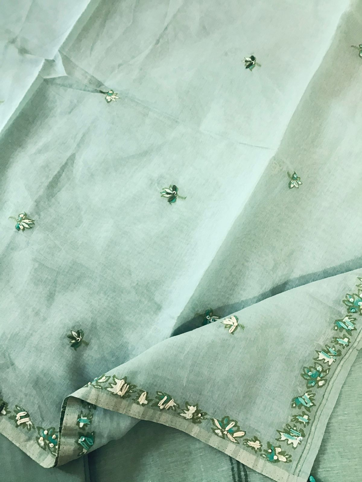 Soft Slub Chanderi Jamdani Weaved Embroidered Suit - Green