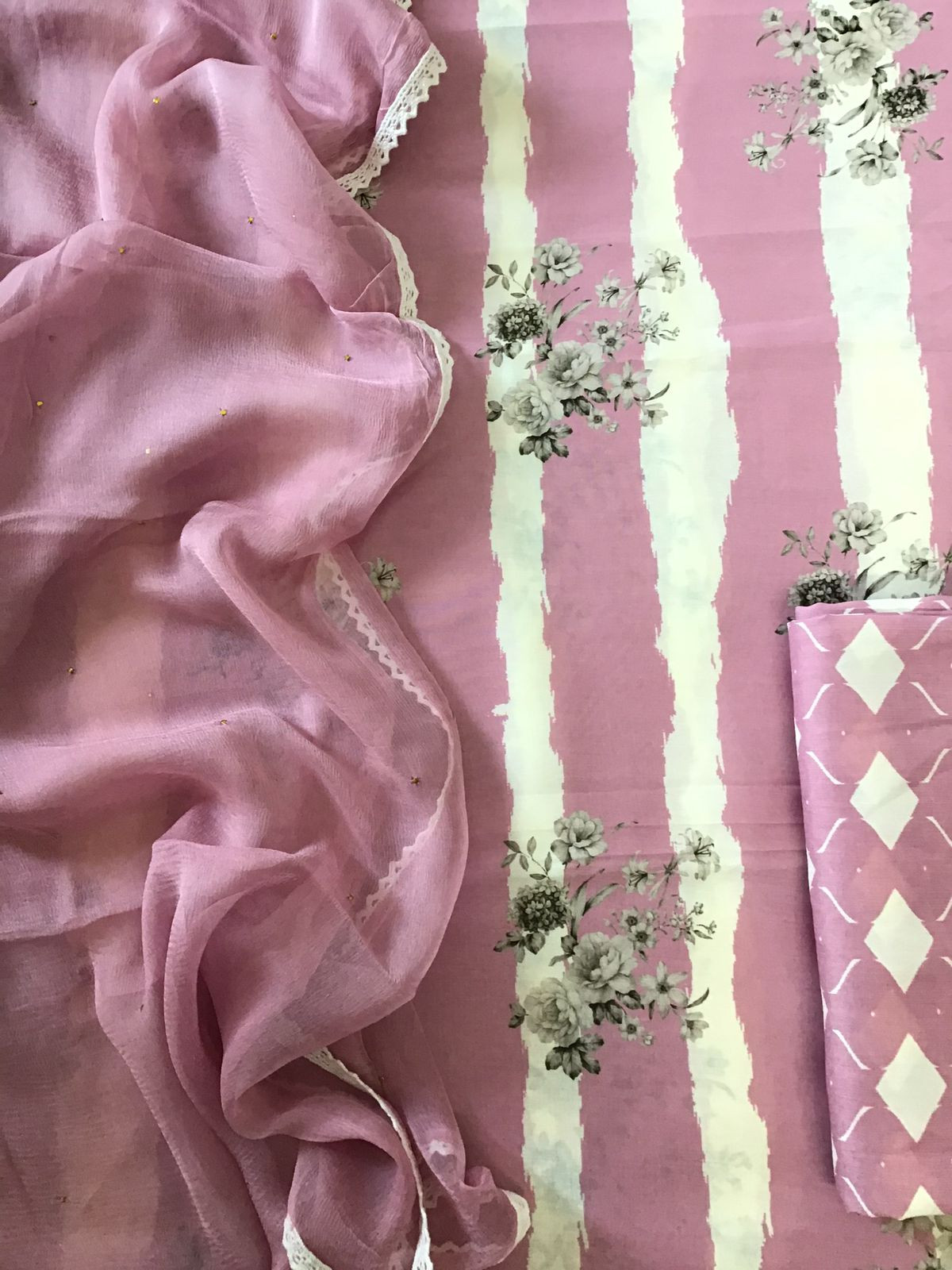 Pure Fine Muslin Printed Suit - Pink