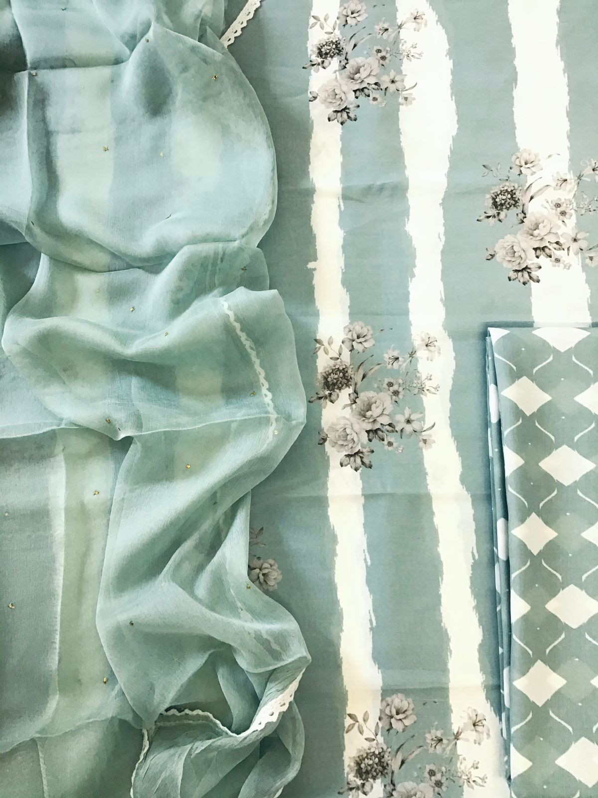 Pure Fine Muslin Printed Suit - Green