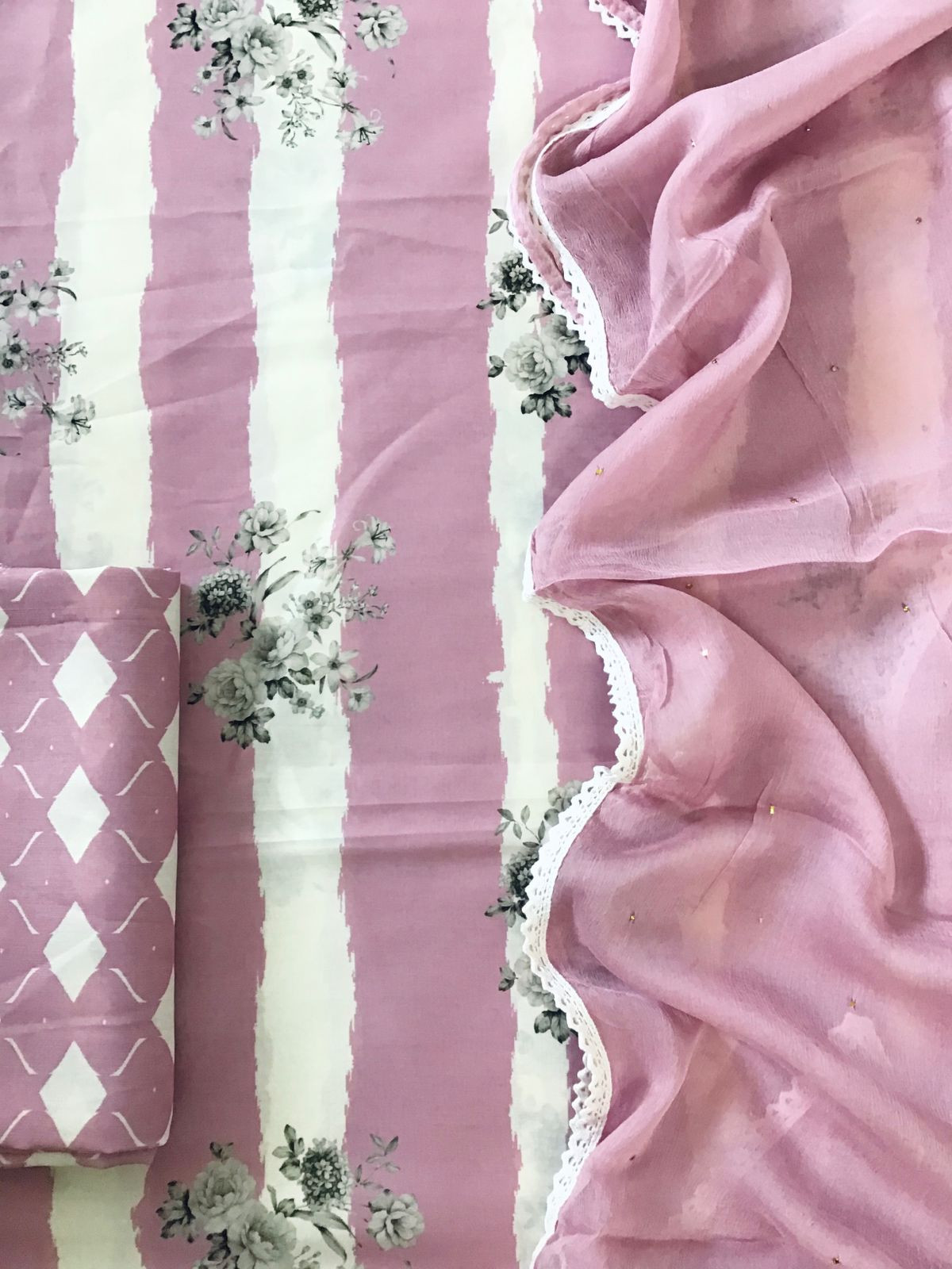 Pure Fine Muslin Printed Suit - Pink