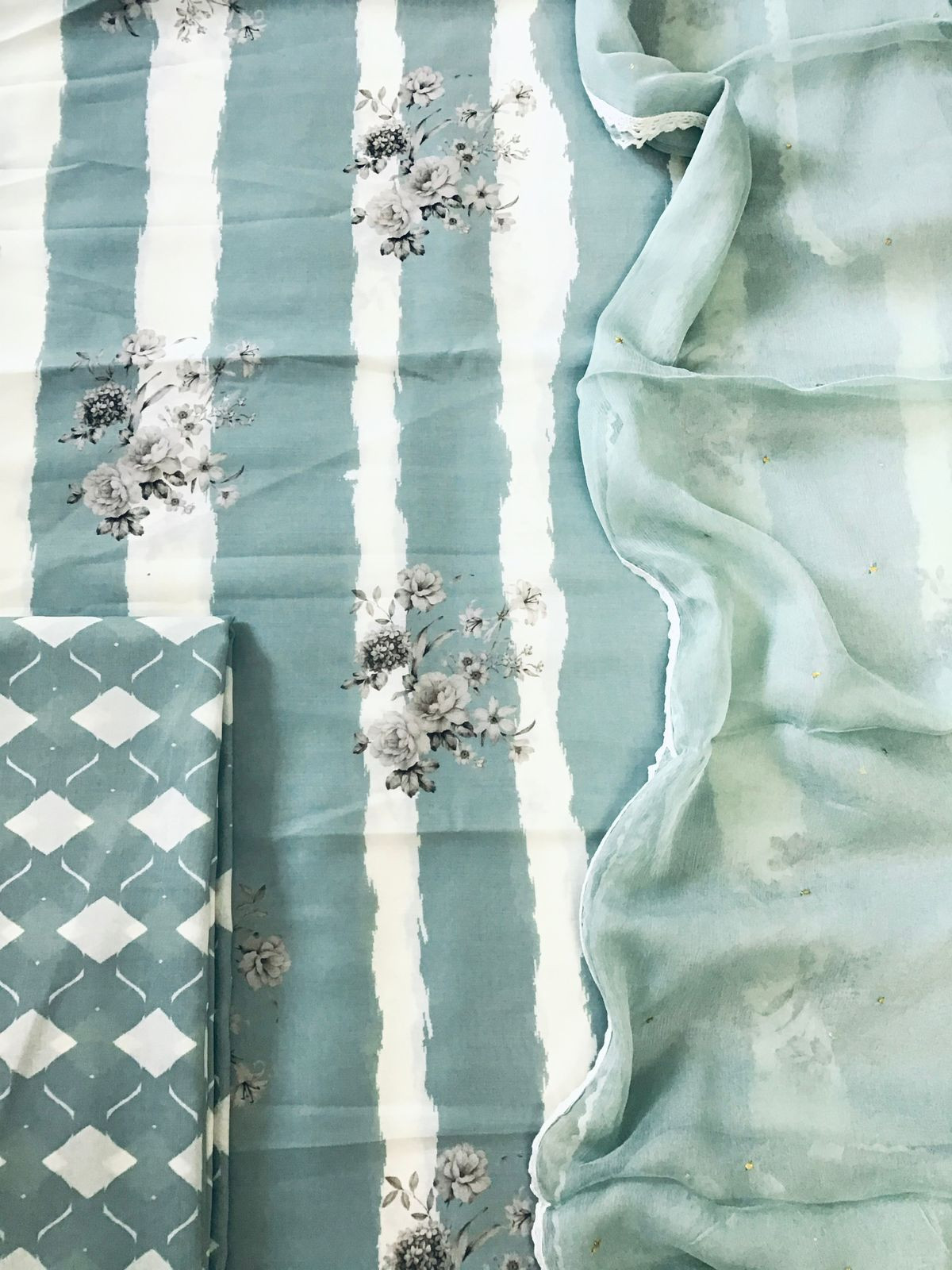 Pure Fine Muslin Printed Suit - Green