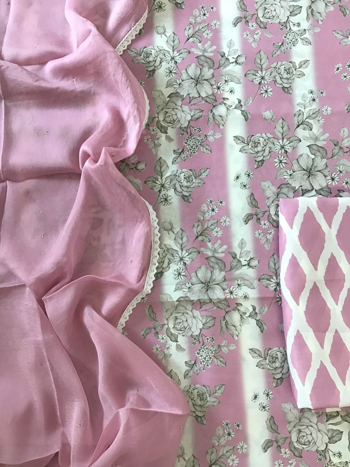 Pure Fine Muslin Printed Suit - Pink