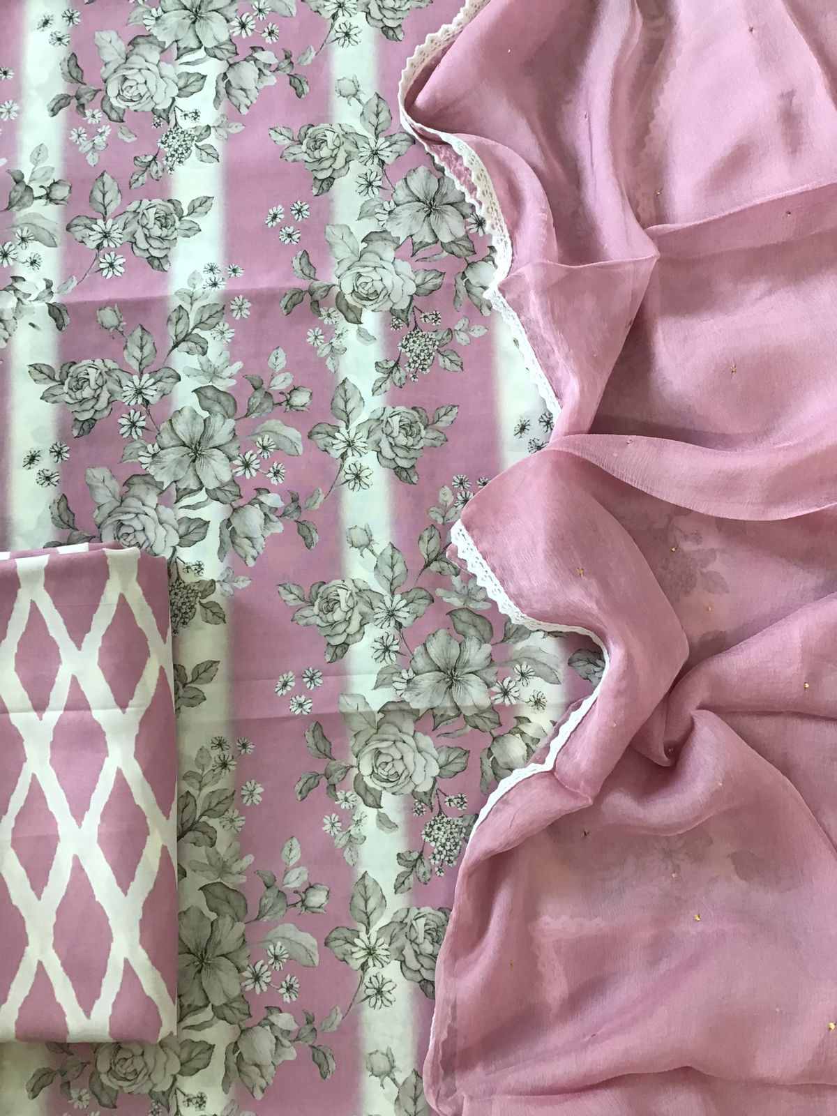 Pure Fine Muslin Printed Suit - Pink