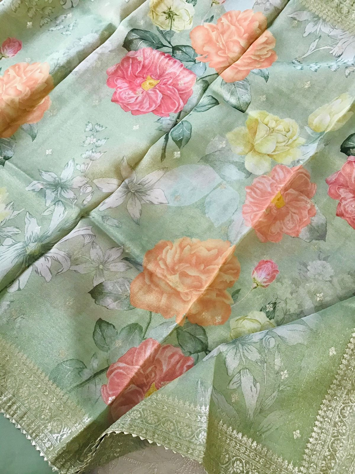 Pure Chanderi Embroidered Suit - Beige