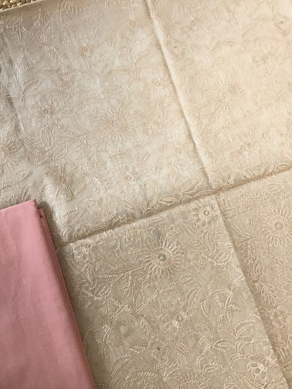 Pure Chanderi Embroidered Suit - Beige