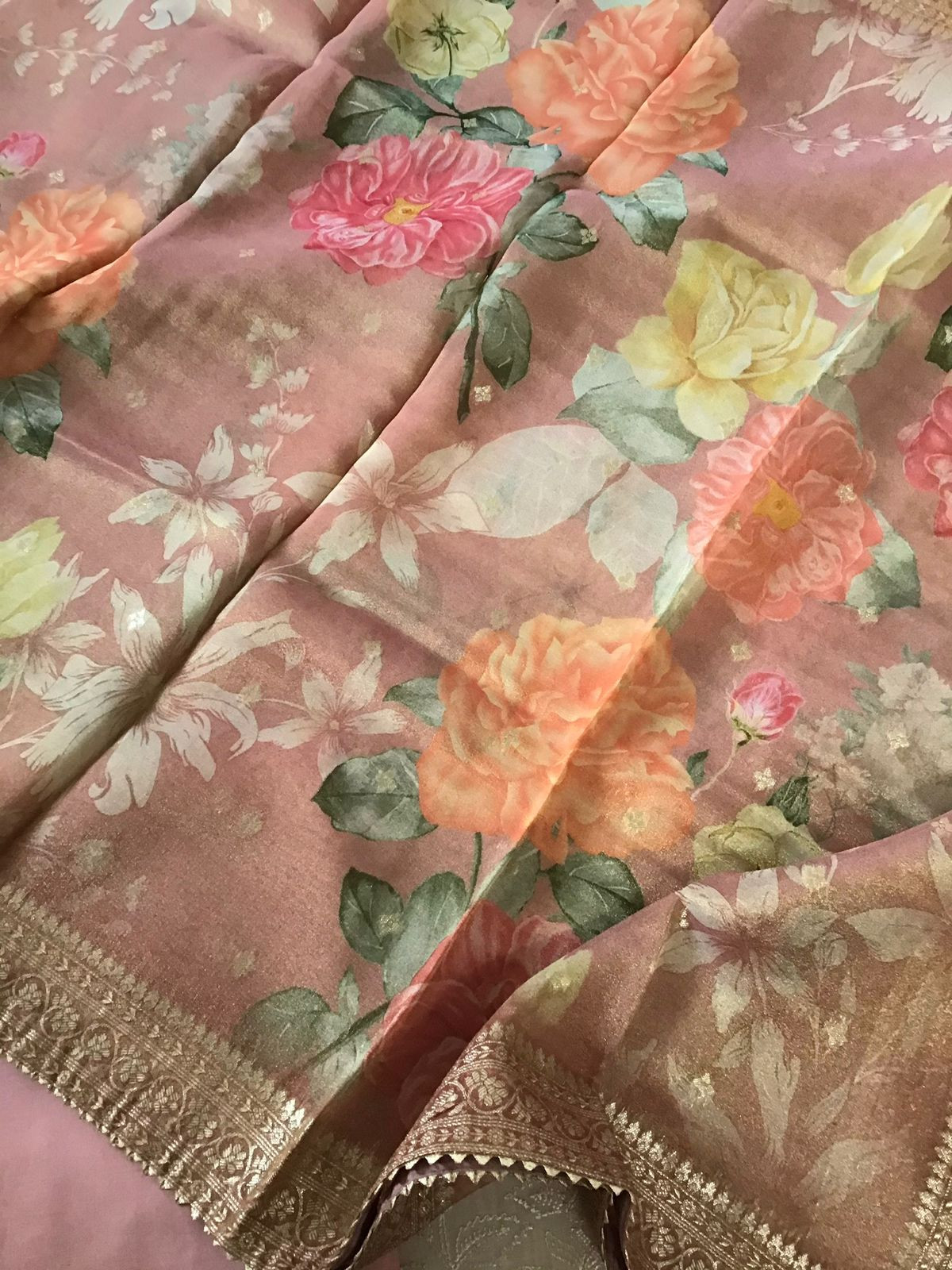 Pure Chanderi Embroidered Suit - Beige