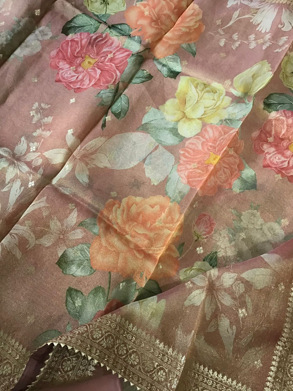 Pure Chanderi Embroidered Suit - Beige