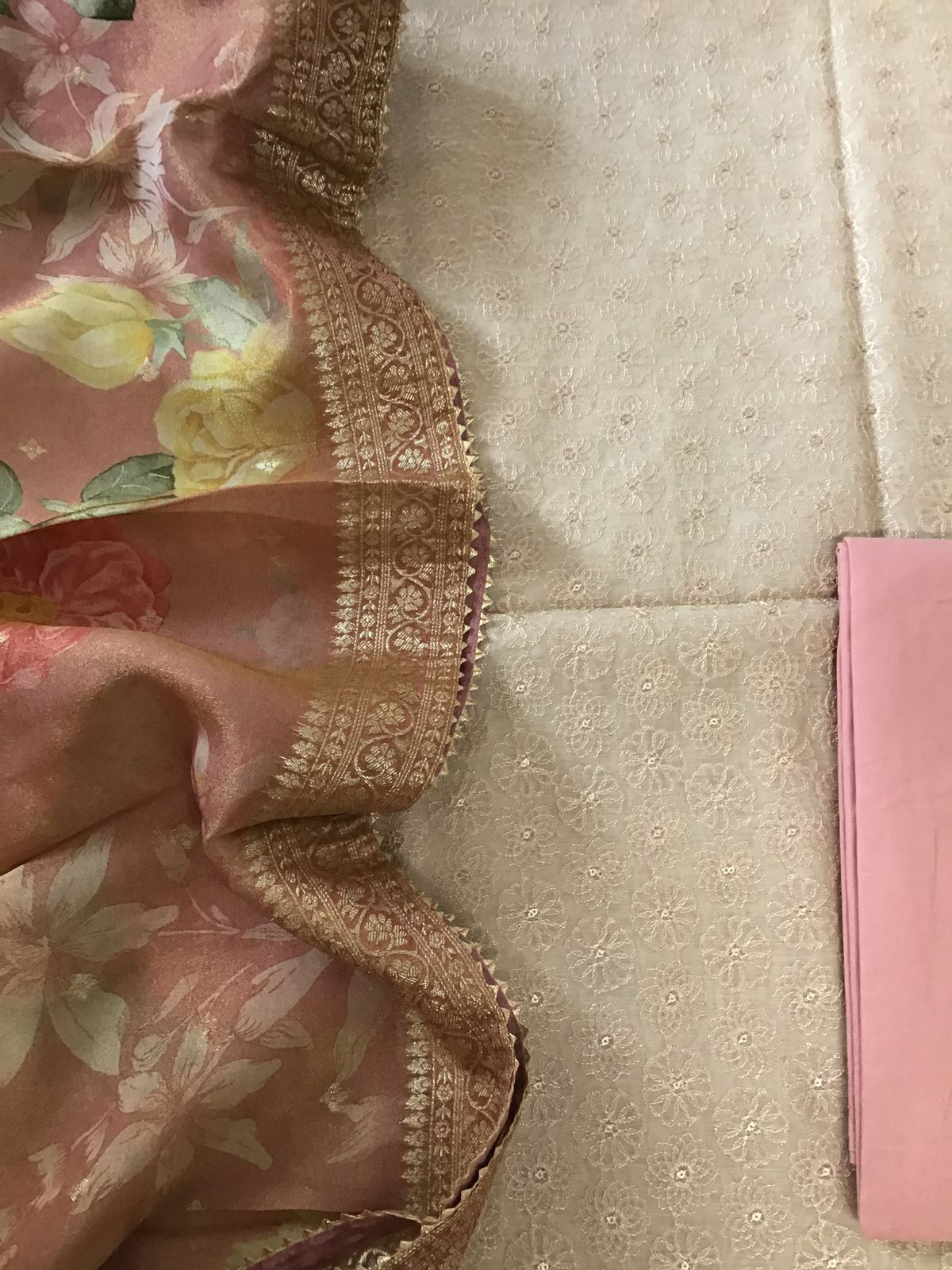 Pure Chanderi Embroidered Suit - Beige