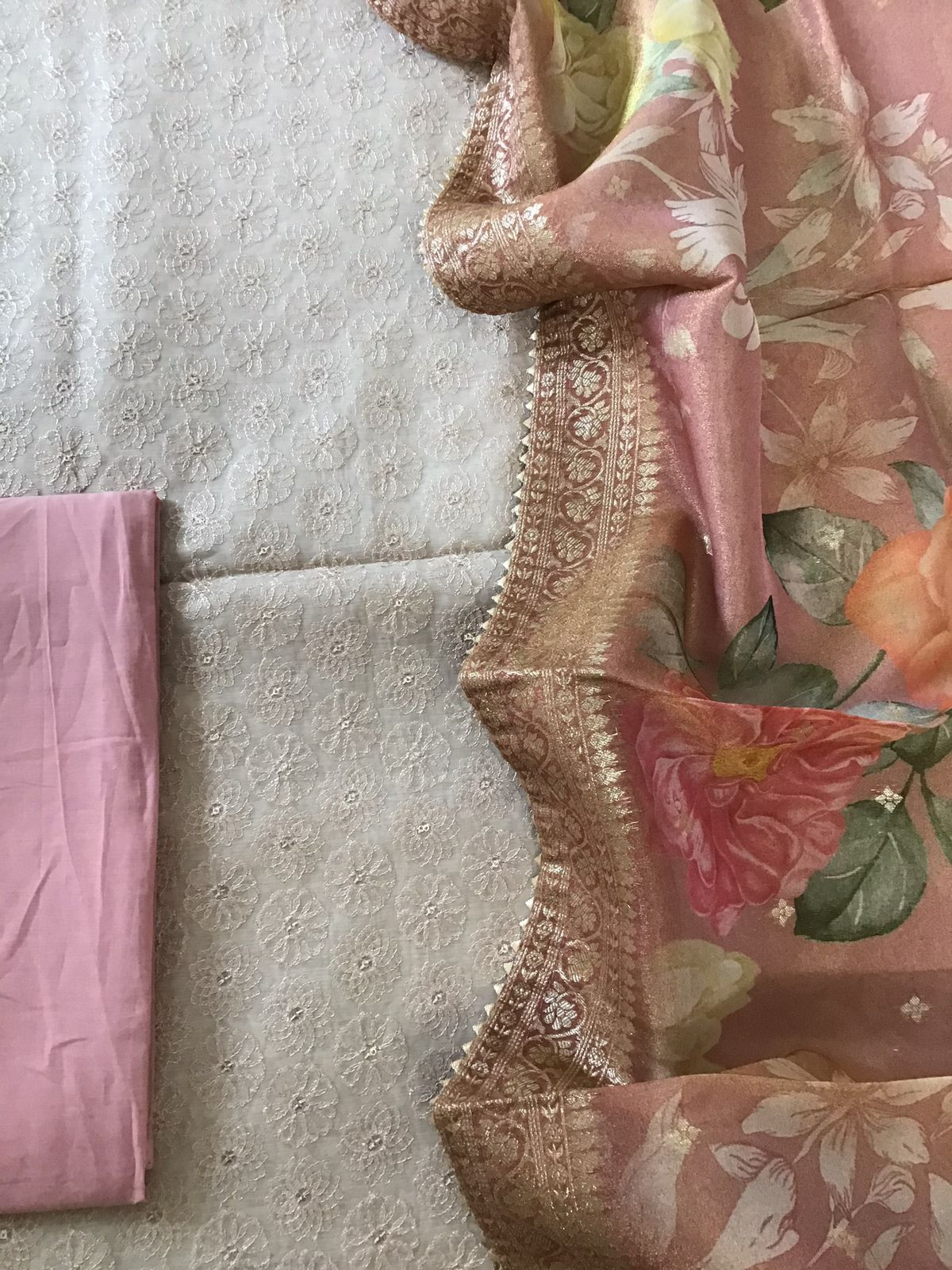 Pure Chanderi Embroidered Suit - Beige