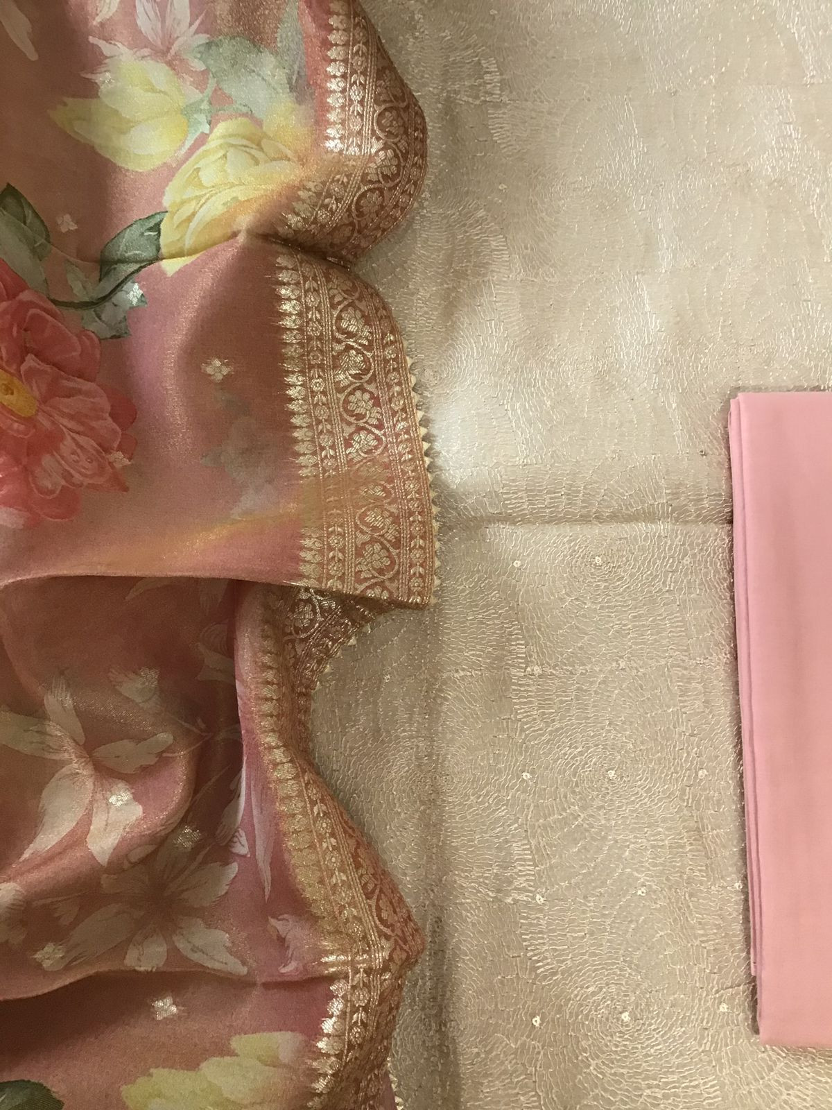 Pure Chanderi Embroidered Suit - Beige