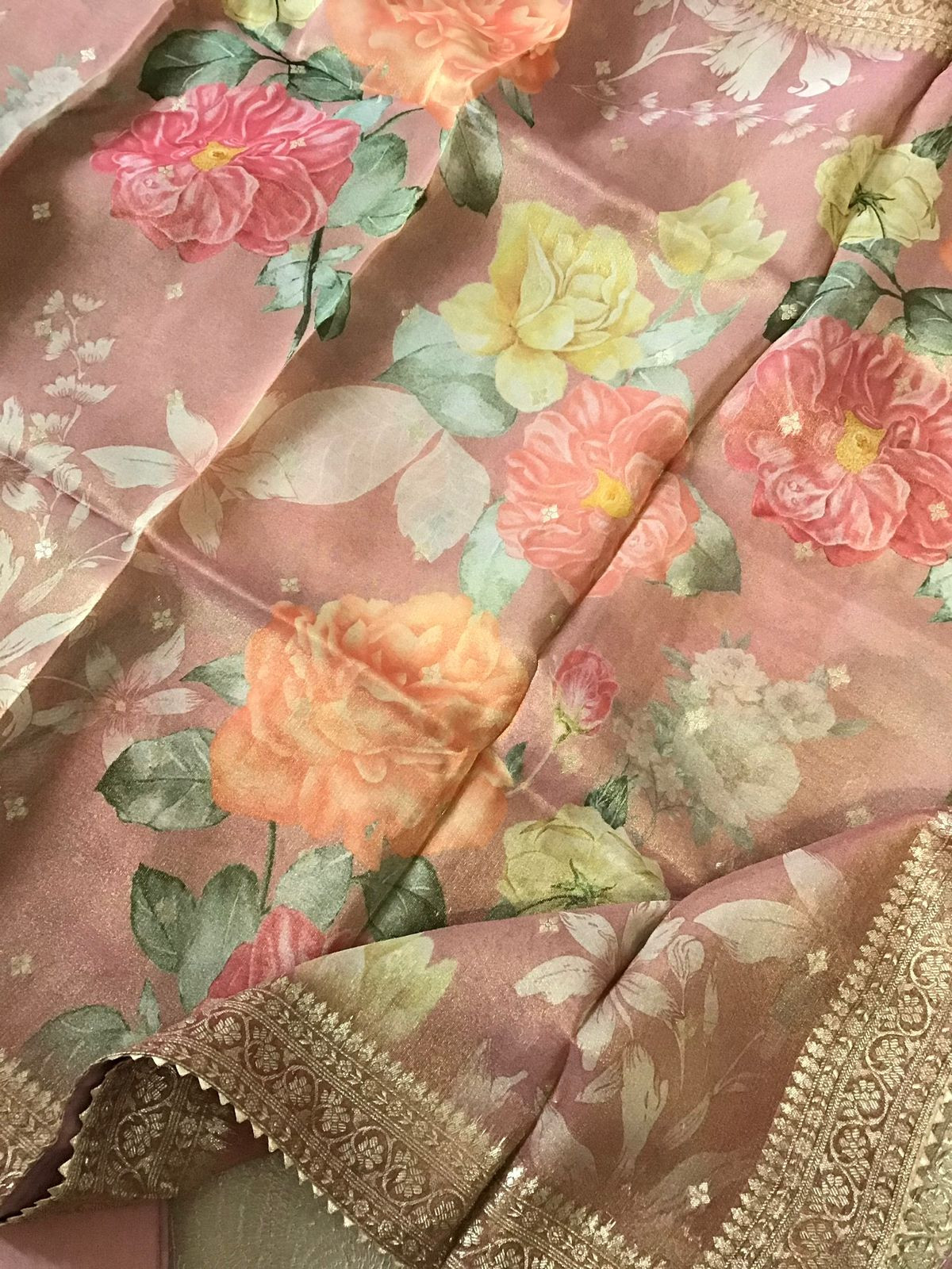 Pure Chanderi Embroidered Suit - Beige