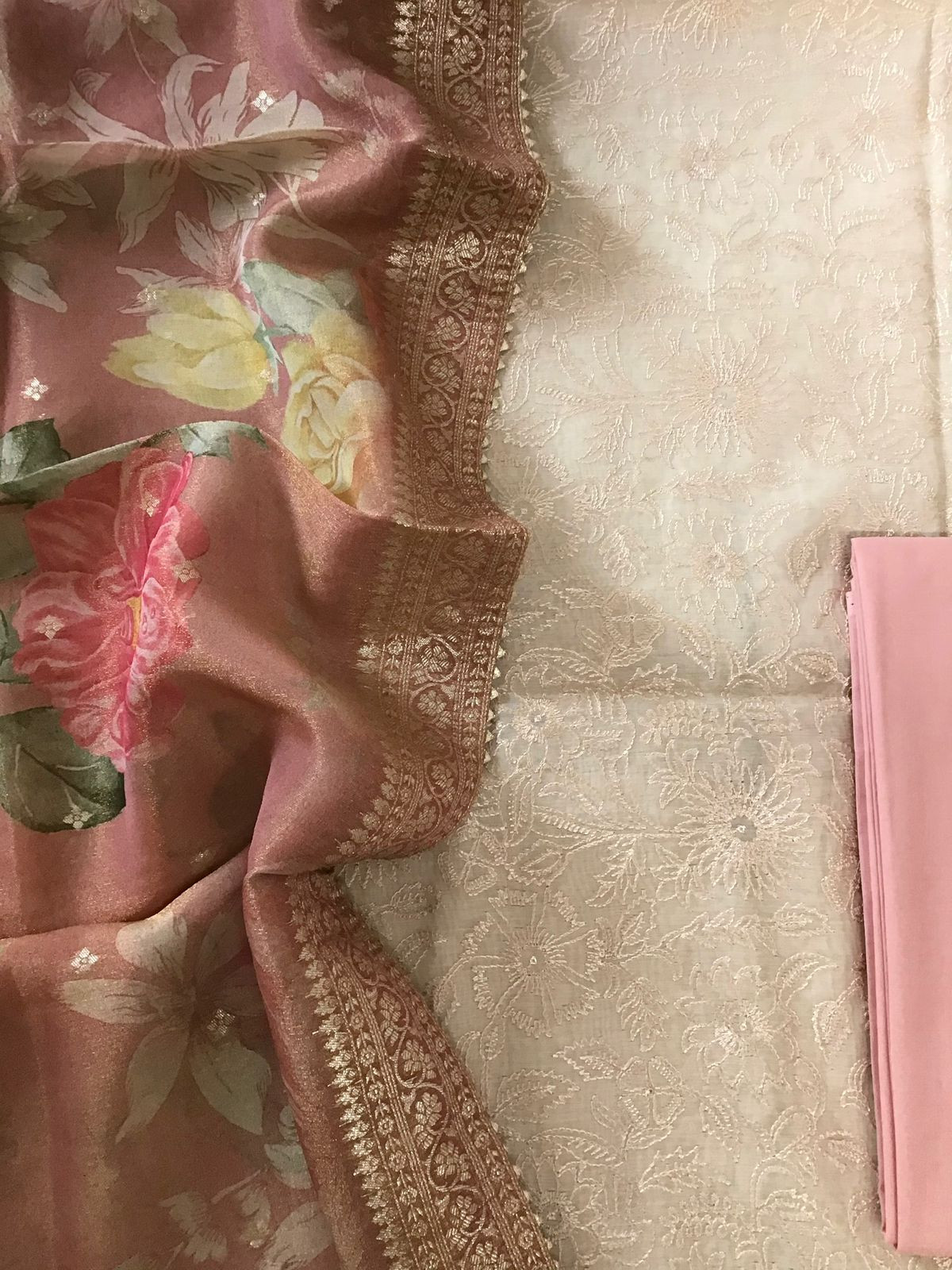 Pure Chanderi Embroidered Suit - Beige