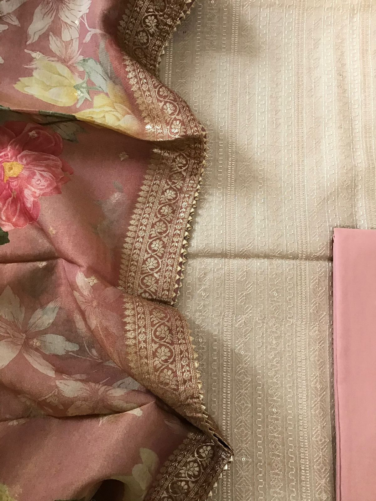 Pure Chanderi Embroidered Suit - Beige