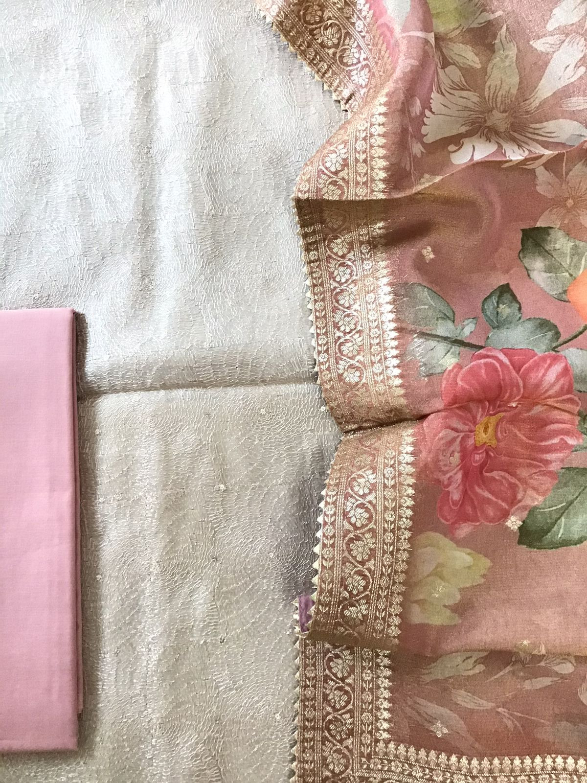 Pure Chanderi Embroidered Suit - Beige