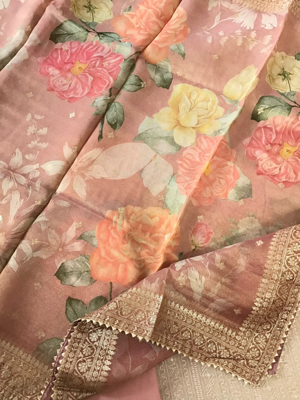 Pure Chanderi Embroidered Suit - Beige