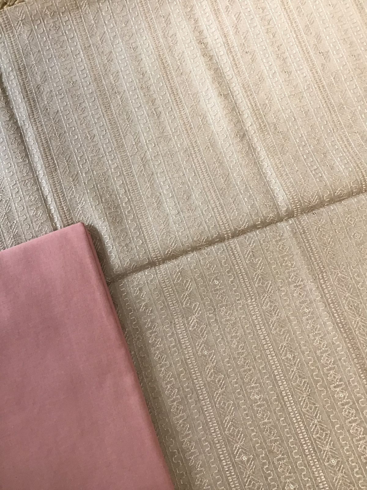 Pure Chanderi Embroidered Suit - Beige