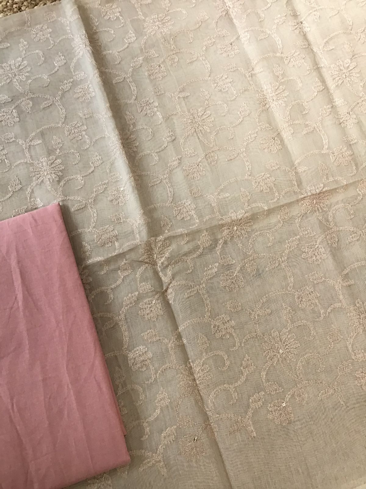 Pure Chanderi Embroidered Suit - Beige