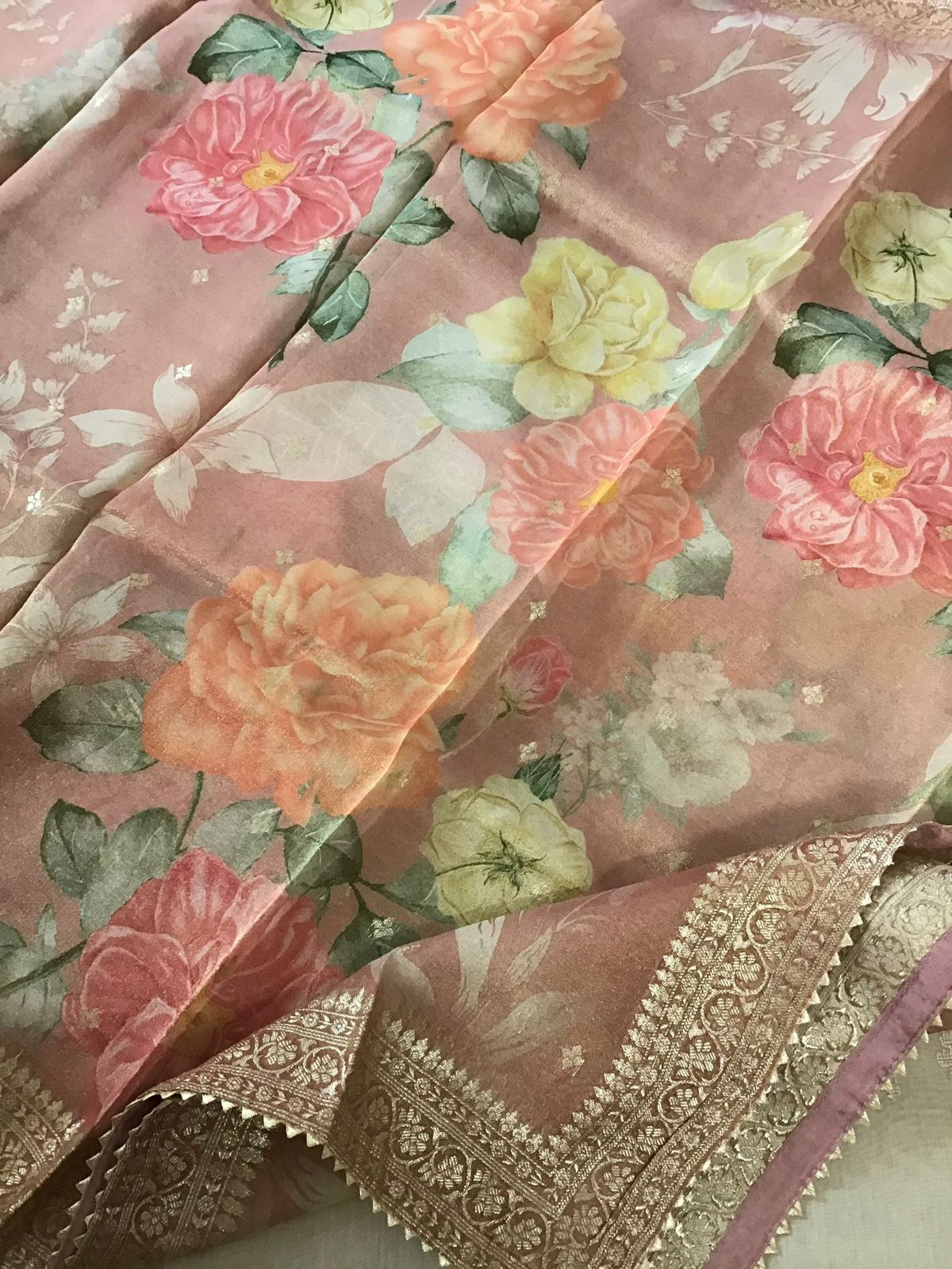 Pure Chanderi Embroidered Suit - Beige