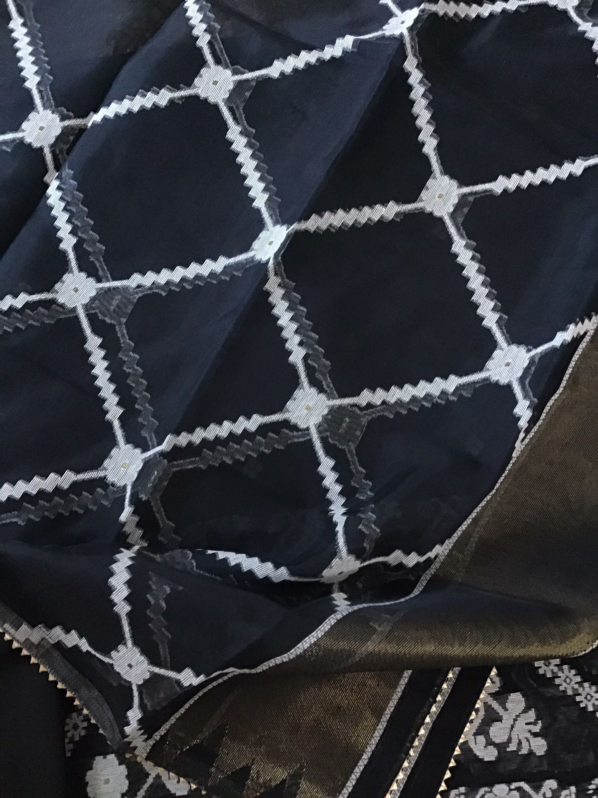 Soft Slub Jamdani Weaved Chanderi Embroidered Suit - Black