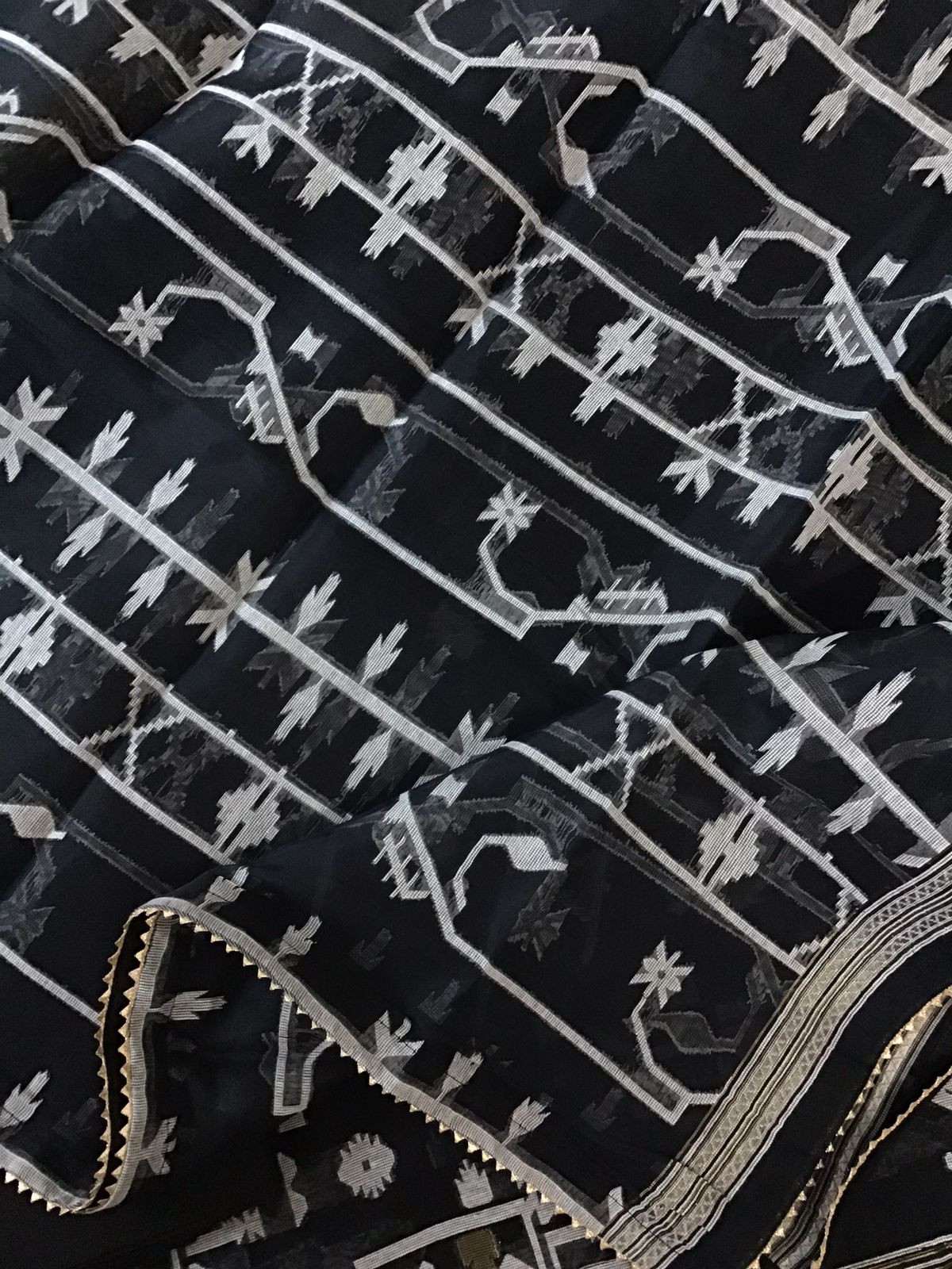 Soft Slub Jamdani Weaved Chanderi Embroidered Suit - Black