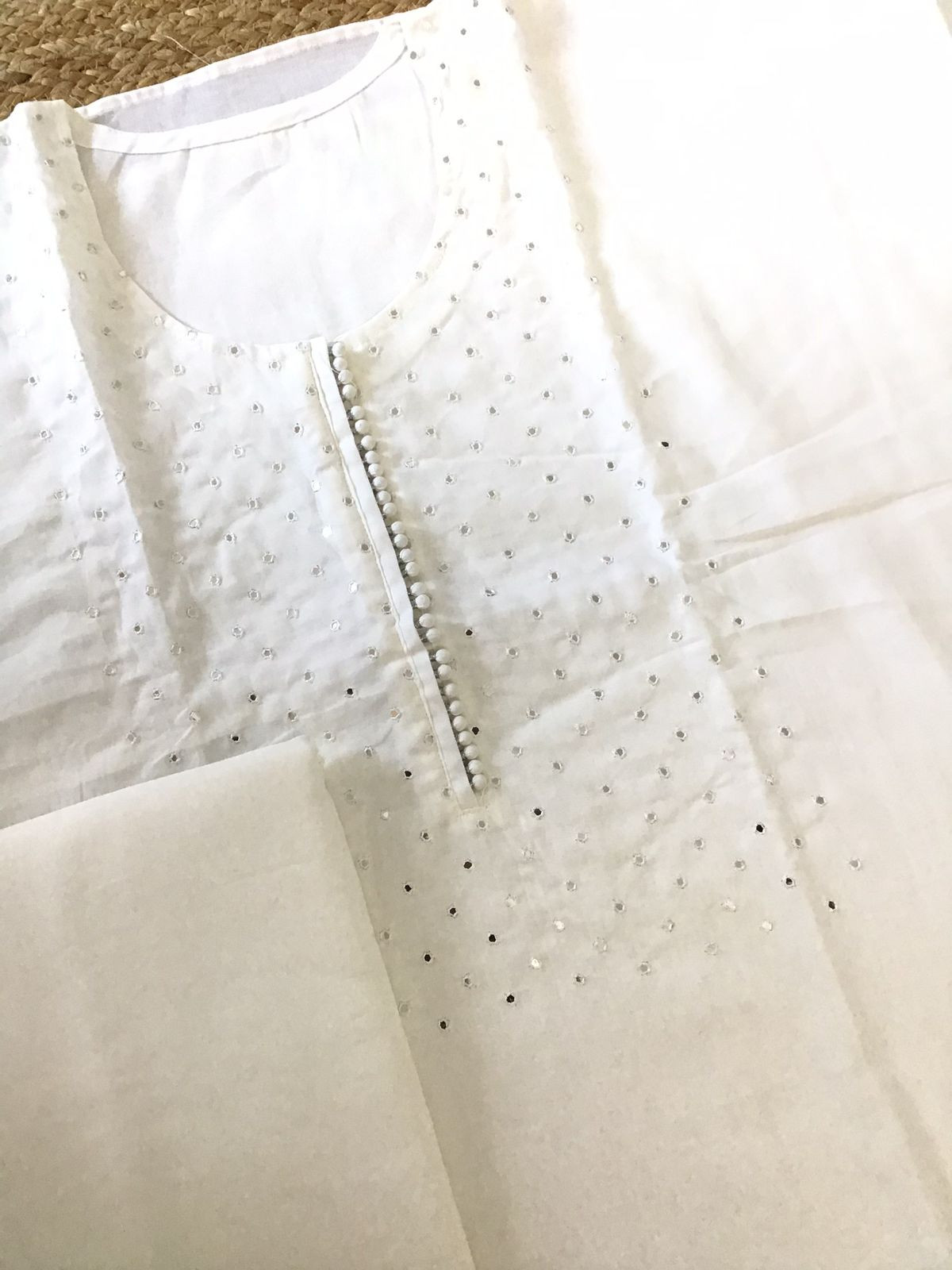 Pure Cotton Embroidered Suit - White