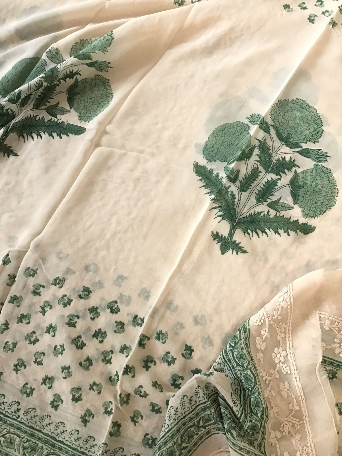 Pure Fine Georgette Block Printed Embroidered Suit - Offwhite