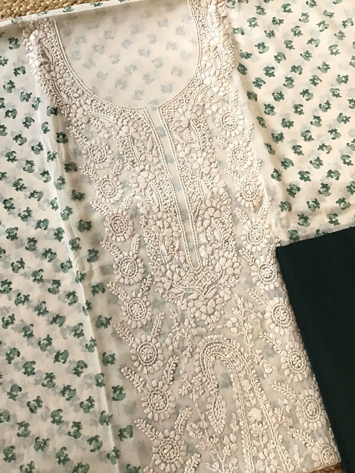 Pure Fine Georgette Block Printed Embroidered Suit - Offwhite